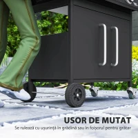 Outsunny Grătar pe Gaz cu Dulăpior, Capac, Măsuță Laterală și Tavă de Colectare a Grăsimii, 129,5x56x110 cm, Negru(m-8)