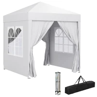 Outsunny Tonnelle de jardin extérieure tonnelle pliante pop-up réglable en hauteur protection UV 2 x 2 m blanc(m-1)