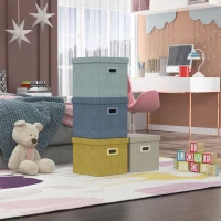 HOMCOM Set 4 Scatole per Armadi in Tessuto con Coperchio e Pieghevoli 30x30x29cm, Blu, Crema, Verde e Grigio Chiaro(m-9)