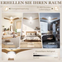 HOMCOM Sufitowy wentylator z oświetleniem LED, 6 prędkości, pilot, jasnobrązowy(m-4)