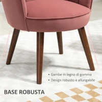 HOMCOM Poltrona Imbottita con Schienale a Conchiglia e Gambe in Legno, Poltrona in Velluto per Salotto e Camera, 66x66x78.5cm, Rosa(m-6)