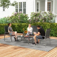 Outsunny Set de Mobilier de Grădină din 4 Piese cu Canapea, 2 Scaune și Masă de Cafea, 108x66x86 cm, Negru(m-2)