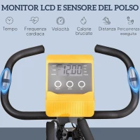 HOMCOM Cyclette Pieghevole con Resistenza Magnetica 8 Livelli, Sensore di Frequenza Cardiaca, Volano 2.5kg, Giallo(m-4)