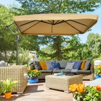 Outsunny Umbrelă Excentrică cu Plasă Anti-Țânțari, Acoperiș Reglabil, Bază și Orificii de Ventilație, 295x295x260 cm, Bej(m-2)