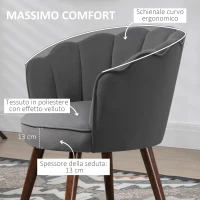 HOMCOM Poltrona in Velluto Imbottita con Schienale a Conchiglia, 66x66x78.5cm, Grigio(m-5)