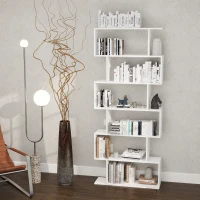 HOMCOM Bookcase, 6 Tier Shelf S Shaped Bookshelf, Storage Unit, Display Shelf for Living Room, Bedroom, Home Office, Plant, White(m-2)