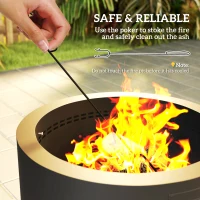 Outsunny Outdoor Round Fire Pit with Lid and Fire Poker - Black(m-4)