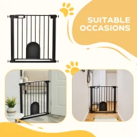 PawHut Dog Gate with Cat Flap Pet Safety Gate Barrier, Stair Pressure Fit, Auto Close, Double Locking, for Doorways, Hallways, 75-82 cm Black(m-8)
