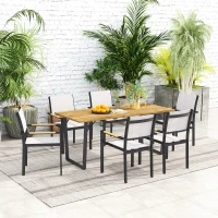 Outsunny Mesa de Refeição para Jardim Retangular 175x80x75 cm com Orifício para Chapéu de Sol e Bancada em Ripas Madeira(m-9)