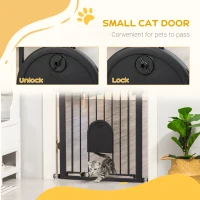 PawHut Dog Gate with Cat Flap Pet Safety Gate Barrier, Stair Pressure Fit, Auto Close, Double Locking, for Doorways, Hallways, 75-82 cm Black(m-6)