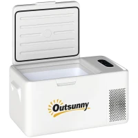 Outsunny Geleira Portátil Elétrica 16,8L 12V-220V Mini Geleira com Compressor Luz LED Ecrã Digital Modos ECO e MAX de -20℃ a +20℃ 59x32x26 cm Creme(m-1)
