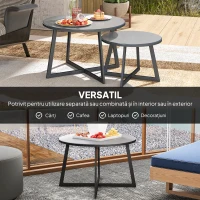 Outsunny Set 2 Măsuțe de Grădină cu Blat din Sticlă Securizată, Ø70x45 cm, Gri(m-4)