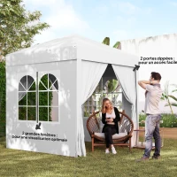 Outsunny Tonnelle de jardin extérieure tonnelle pliante pop-up réglable en hauteur protection UV 2 x 2 m blanc(m-7)