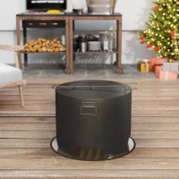 Outsunny Outdoor Round Fire Pit with Lid and Fire Poker - Black(m-9)