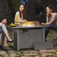 Outsunny 50,000 BTU Gas Fire Pit Table with Cover and Glass Screen - Dark Grey(m-9)
