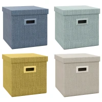 HOMCOM Set 4 Scatole per Armadi in Tessuto con Coperchio e Pieghevoli 30x30x29cm, Blu, Crema, Verde e Grigio Chiaro(m-1)