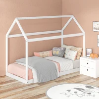 HOMCOM Estrutura de Cama 90x190 cm Somier de Madeira em Forma de Casa Carga 120 kg para Quarto Branco(m-10)