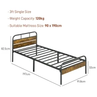 HOMCOM Industrial-Style Single Bed Frame - Black/Brown(m-3)