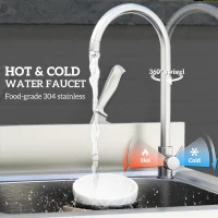 HOMCOM Outdoor Utility Sink, Stainless Steel Free Standing Single Bowl Kitchen Sink with Cold and Hot Water Pipe and Storage Shelf for Laundry Garage, 55 x 50 x 100 cm(m-6)