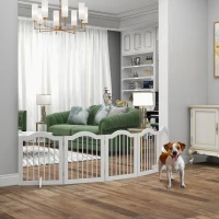 PawHut Hondenhek, 5 Panelen, Opvouwbaar, Flexibel, Massief hout/MDF, 254,5x29,5x61 cm, Wit(m-2)