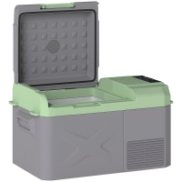 Outsunny Geleira Portátil Elétrica 17,5L -20℃ a +20 ℃ 12V/24V Mini Geleira com Rodas Compressor e Ecrã LED Tátil 61x34x32,4 cm Cinza e Verde