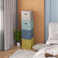 HOMCOM Set 4 Scatole per Armadi in Tessuto con Coperchio e Pieghevoli 30x30x29cm, Blu, Crema, Verde e Grigio Chiaro(m-7)