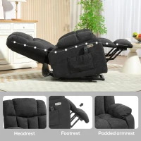 HOMCOM Fotel relax 2-w-1 z funkcją leżenia, porty USB, sprężyny kieszeniowe, Czarny(m-7)