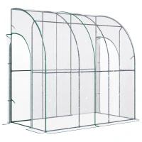 Outsunny Walk-In Greenhouse, Lean-to Small Greenhouse with Zipped Roll Up Doors, Tomato Greenhouse with Plastic Cover and Sloping Top for Flowers, Vegetables and Herbs, 214cm x 118cm x 212cm, Clear(m-1)