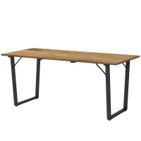 Outsunny Mesa de Refeição para Jardim Retangular 175x80x75 cm com Orifício para Chapéu de Sol e Bancada em Ripas Madeira(m-11)