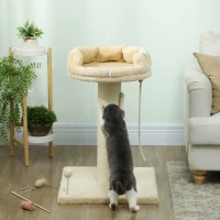 PawHut Arranhador para Gatos de 2 Níveis com Plataforma Bola com Mola Corda Suspensa e Poste de Sisal 55x55x83 cm Bege(m-7)