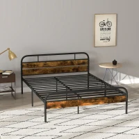 HOMCOM Industrial-Style King Bed Frame - Black/Brown(m-9)