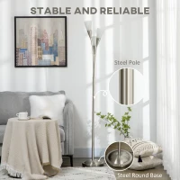 HOMCOM 3-Light Upright Floor Lamps for Living Room, Modern Standing Lamp for Bedroom with Steel Base, Bulb not Included, Silver(m-7)