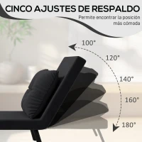 HOMCOM Sofá Cama Individual Plegable Silla Cama Convertible 4 en 1 Respaldo Ajustable de 5 Niveles y Almohada 63x73x81 cm Negro(m-5)