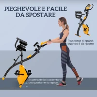 HOMCOM Cyclette Pieghevole con Resistenza Magnetica 8 Livelli, Sensore di Frequenza Cardiaca, Volano 2.5kg, Giallo(m-7)