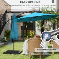 Outsunny 3m Overhanging Parasol, with Base, Weights and Cover - Blue(m-4)