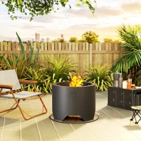 Outsunny Outdoor Round Fire Pit with Lid and Fire Poker - Black(m-7)