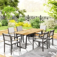 Outsunny Mesa de Refeição para Jardim Retangular 175x80x75 cm com Orifício para Chapéu de Sol e Bancada em Ripas Madeira(m-8)