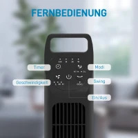 HOMCOM Standventilator, Turmventilator, Klimaanlage, 3 Modi, drehbar, Timer, Schwarz(m-7)