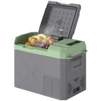 Outsunny Geleira Portátil Elétrica 24,2L -20℃ a +20 ℃ 12V/24V Mini Geleira com Rodas Compressor e Ecrã LED Tátil 60,2x33,4x41,4 cm Cinza e Verde(m-11)