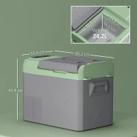 Outsunny Geleira Portátil Elétrica 24,2L -20℃ a +20 ℃ 12V/24V Mini Geleira com Rodas Compressor e Ecrã LED Tátil 60,2x33,4x41,4 cm Cinza e Verde(m-3)