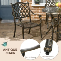 Outsunny 5-Piece Outdoor Furniture Dining Set, Cast Aluminum Conversation Set Includes 4 Chairs and Φ90cm Round Table with Φ50mm Umbrella Hole for Patio Garden Deck, Flower Design(m-4)