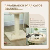 PawHut Arranhador para Gatos de 2 Níveis com Plataforma Bola com Mola Corda Suspensa e Poste de Sisal 55x55x83 cm Bege(m-4)