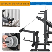 HOMCOM Banc de musculation multifonction réglable - pupitre à biceps, repose barre curl, poignées à Dips, module extension bras jambes, résistance horizontale - acier noir(m-7)