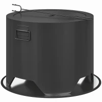 Outsunny Outdoor Round Fire Pit with Lid and Fire Poker - Black(m-11)