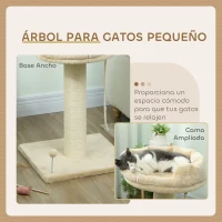 PawHut Árbol Rascador para Gatos Pequeños con Plataforma Cuerda Bola con muelle y Poste de Sisal 55x55x83 cm Beige(m-4)