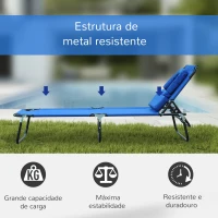 Outsunny Espreguiçadeira Dobrável com Encosto Ajustável em 4 Posições Espreguiçadeira de Jardim com Almofada Estrutura de Aço Tecido Oxford para Acampamento Praia Terraço 190x56x28cm Azul(m-6)