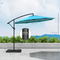 Outsunny 3m Overhanging Parasol, with Base, Weights and Cover - Blue(m-3)