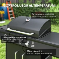 Outsunny Grătar pe Gaz cu Dulăpior, Capac, Măsuță Laterală și Tavă de Colectare a Grăsimii, 129,5x56x110 cm, Negru(m-5)