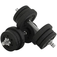 HOMCOM Conjunto de Halteres Ajustáveis 25 kg com Barra de Aço e Discos Conjunto de Pesos para Treinamento em Casa Academia Escritório Preto(m-10)