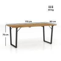 Outsunny Mesa de Refeição para Jardim Retangular 175x80x75 cm com Orifício para Chapéu de Sol e Bancada em Ripas Madeira(m-3)